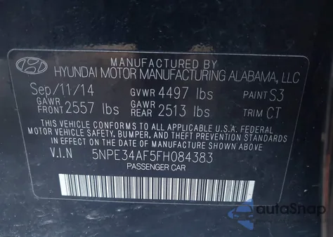 2015 Hyundai Sonata Limited from USA, damaged, VIN 5NPE34AF5FH084383